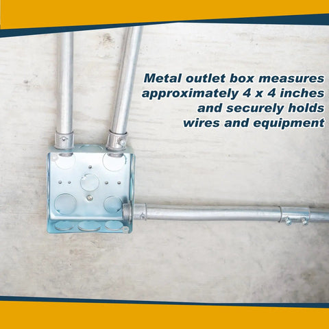8 Pack 4x4 Inch Metal Electrical Boxes Two And One Eighth Inch Deep With 30.3 Cu In Capacity Galvanized Steel Junction Boxes Drawn Construction Silver For Wiring Projects And Electrical Installations installed with conduit