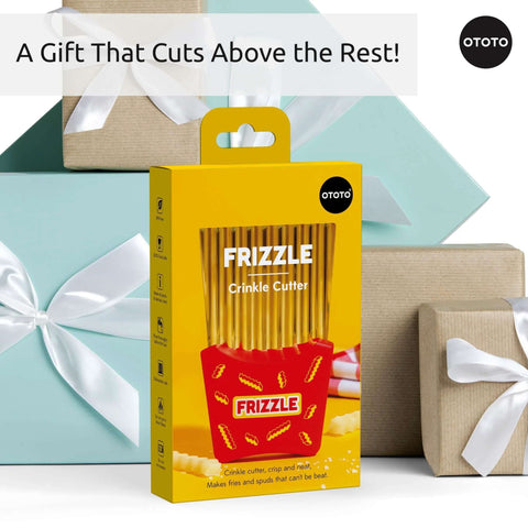 Frizzle Crinkle Cutter box by OTOTO, bright yellow packaging with crinkle cutter illustration