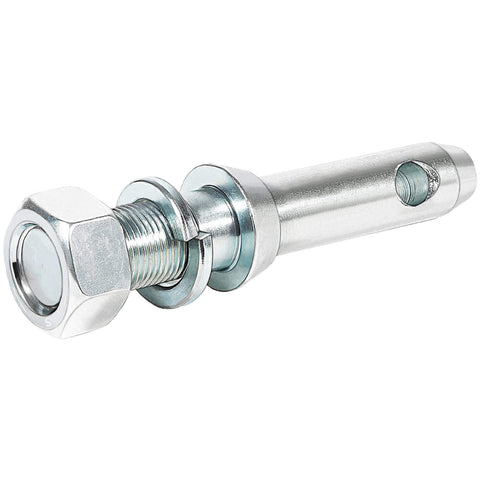 Cat 1 Draw Pin For 3 Point Hitch Tractors, Five And A Half Inch, Three Pack, Heavy Duty Tractor Hitch Pin Set For Lower Lift Arms, Compatible With Cat 1 3 Point Linkages And Implements, Durable Easy To Install - Image of a single draw pin with hex nut and lock washer, zinc plated, 7/8 inch diameter.