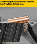 HAowosi metal lathe cutting tools kit with 5 sets of 3/8" carbide bits; copper workpiece in lathe.