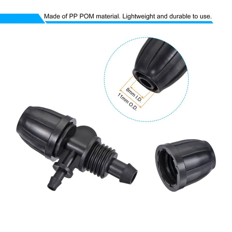 Drip Irrigation Barbed Tee Three Way Fitting For 8mm To 4mm ID Tubing Ideal For Garden Beds Greenhouse Irrigation Sprinkler Systems