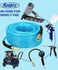 Reinforced Polyurethane Air Hose Pro Grade Heavy Duty One Quarter Inch Inner Diameter Fifty Feet Long For Air Compressors Flexible And Weather Resistant With Repairable Swivel Solid Brass One Quarter Inch Quick Coupler And Plug 300 PSI Blue