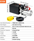 8 Quart Hydraulic Power Unit With Double Acting Pump 12V DC Motor, metal oil reservoir, wired control, for dump trailers, side view