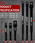 Six Piece Impact Grade Socket Adapters Set For Power Drill To High Torque Impact Wrench, size specifications displayed