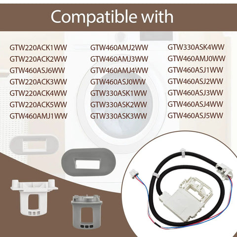 Must Have Washer Lid Lock Switch Replacement Kit For GE Front Load Washers Easy Install Lock Assembly 290D3070P002 Style Compatible With ETW485ASW0WB GTW325ASW0WW GTW385ASW0WS GTW460AMJ1WW GTW220ACK4WW GTW330ASK4WW And More, with wired connector