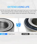 JAVIK rear wheel bearing for Polaris; left shows steel cover, right shows rubber cover (comparison).