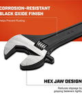 Heavy-Duty Adjustable Black Oxide Wrench With Tapered Handle And Hex Jaw Design For Slippage-Free Tightening, 18 Inch focus