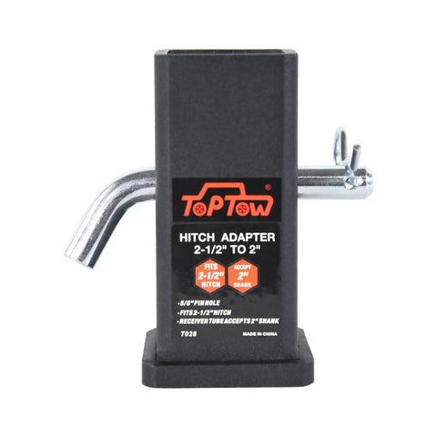 2-1/2 To 2 Inch Hitch Reducer Sleeve With 5/8 Inch Pin And Clip Included Carbon Steel Trailer Receiver Adapter front view