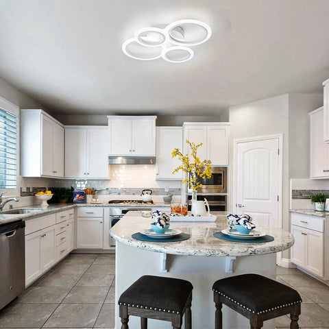 Dope Four Ring LED Ceiling Light Modern Flush Mount White Fixture 4000K Daylight Glow For Kitchen Bedroom Living Room And Laundry Room Sleek Minimalist Design With Effortless Install
