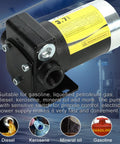 Portable 110V Fuel Transfer Pump With Forward And Reverse Pumping Self Priming 2.3 To 3.7 GPM on display with fuel types