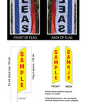 Diagram showing Marina Blue Feather Swooper Banner Advertising Kit with 12Ft flag and 15Ft telescoping flagpole for outdoor use.