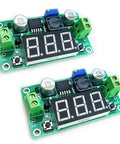 Two LM2596 Adjustable DC-DC Buck Converter Modules with LED Voltmeter Display, dual pack, green circuit board design