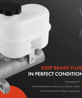 Brake Master Cylinder With Reservoir And Sensor For Chevy GMC Cadillac Trucks And SUVs Fits Silverado 1500 Sierra Tahoe Yukon Suburban And Escalade 2009 2014 Perfect Replacement, side view showing aluminum body and white reservoir