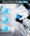 Blue squeegee from 18 Piece Window Tint Kit And Vinyl Wrap Tool Set with squeegees in use on car wrap application.