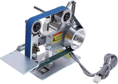 Kickin 550W Brushless Belt Sander And Bench Grinder with adjustable guards and motor for wood and metal finishing.