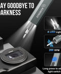 Upgraded Electric Screwdriver Kit With 144 Magnetic Bits showcasing LED light feature, illuminating a camera lens.