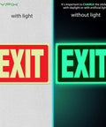 Exit Glow In The Dark Sign Stickers Red 2 Pack 10x7 Inch Photoluminescent Vinyl Laminated illuminated and non-illuminated