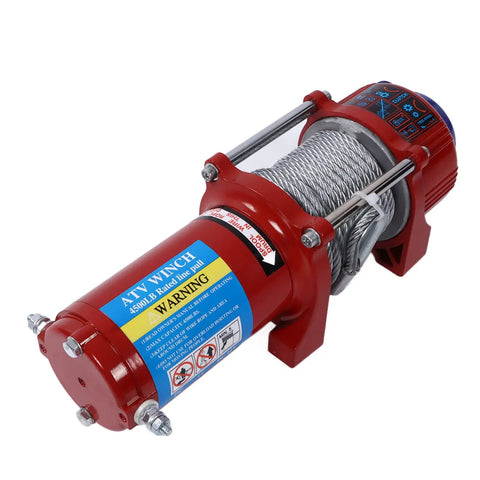 Heavy Duty 4500lb Electric Winch Kit For Trucks And Trailers With Easy Install Planetary Gear Design showing the winch and steel cable.