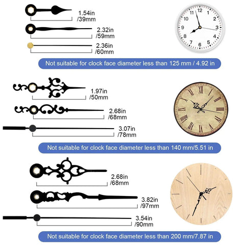 Chiming Clock Movement Replacement Kit With Battery Motor, Chime Melody Trigger, Hand Sets, clock face diameter guide
