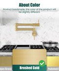 Wall Mount Pot Filler Faucet 19 Inch Folding Stretchable Kitchen Tap In Stainless Steel Brushed Gold, installed above stove.