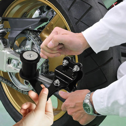 Black Iron Chain Tensioner Kit For Off Road Motorcycle Roller Guide Adjuster Enhances Safety and Performance With Super Easy Installation And No Special Tools Needed For Your Ride, black steel chain adjuster on rear wheel