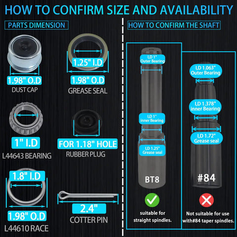 Diagram showing dimensions of Two Sets Boat Trailer Axle Bearing Kit For 1 Inch 2000-2200 Lb Axles With L44643 L44610 Bearings