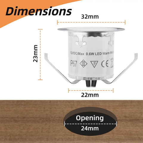 Recessed LED Deck Light Kit 16 Pack IP67 Waterproof Outdoor Landscape Lighting In Ground 12V Low Voltage dimensions shown