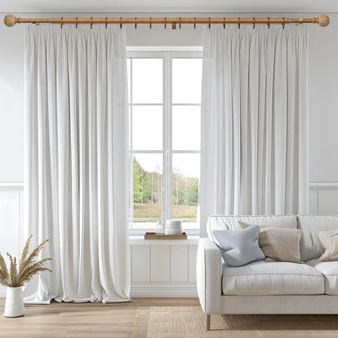 Living room with Imitation Wood Grain Ball Curtain Rod Set With Brackets Built Tough 1 Inch Adjustable Drapery Rods for window