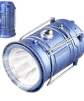 Solar Powered Camping Lantern With Foldable Body And Sturdy Handle, LED Lamp Three Lighting Modes, Waterproof, blue metal design