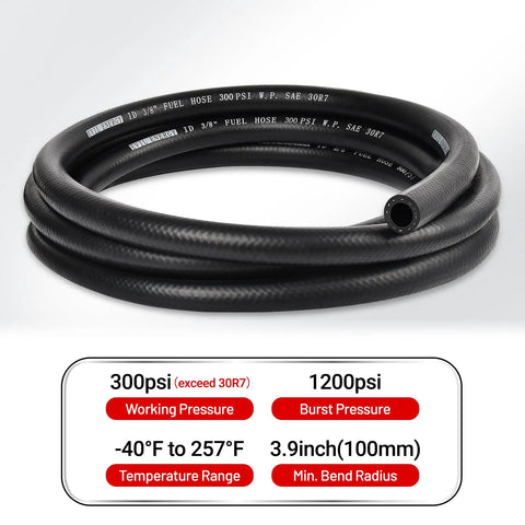 Beefy Three Eighths Inch Fuel Hose With Push Lock NBR Rubber SAE 30R7 25Ft High Pressure Line for diesel gasoline oil biodiesel 300 PSI
