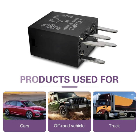 Hassle Free 2Pack Auto Fuel Pump Relays 12Volt 5Pin Direct Plug Power Switch 30Amp Universal Replacement, showing relay side view.