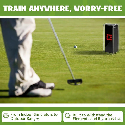 Golfer putting near Square Golf Launch Monitor Protective Shield Case in Clear Acrylic on grass