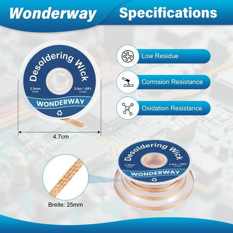 Tip Cleaning Kit With Solder Wick Brass Cleaning Wire Solder Iron Tip Cleaner Cleaning Sponge And Lead Free Flux For Quick PCB Repairs Anti Oxidation Solder Wick With Pro Grade Cleaning Tools Set featuring desoldering wick specifications
