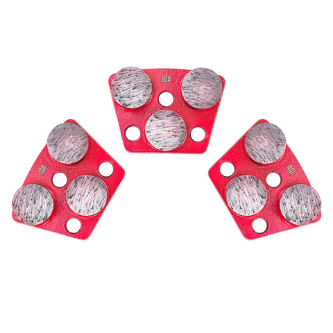 3 Piece Trapezoid Diamond Grinding Disc Set 30 Grit For Floor Grinding Pads Concrete Granite Marble Stone Polishing M9 Mounting Hole Includes Long Teeth Arrow Teeth And Cylindrical Teeth Red For Roughing And Smoothing Floors
