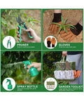 Collage of 9-Piece Premium Gardening Tool Set For Women With Heavy Duty Stainless Steel Rust-Proof Tools And Fashion Storage Tote in use