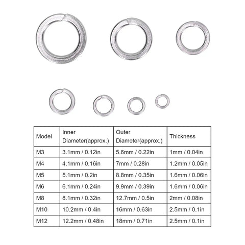 150 Piece Spring Lock Washers Kit A2 70 Stainless Steel Marine Grade Split Square Washers For Automotive DIY Construction Engineering And Home Repair Projects M3 To M5, M3-M12 sizes