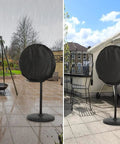 Tough As Nails Heavy Duty Fan Cover For Outdoor Patios Sheds Rain Snow Shielding 24 Inch Pedestal Wall Industrial Fans in rain.