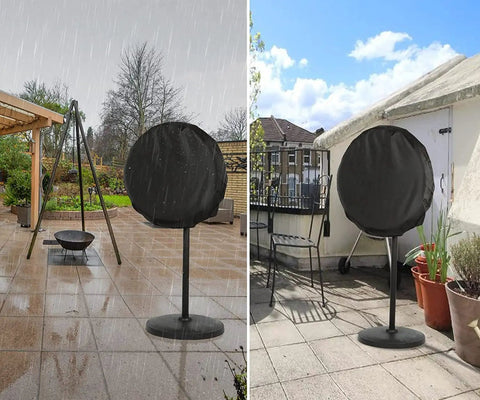 Tough As Nails Heavy Duty Fan Cover For Outdoor Patios Sheds Rain Snow Shielding 24 Inch Pedestal Wall Industrial Fans in rain.