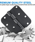Top Notch 12 Pack Matte Black Door Hinges With Slick 5/8 Radius Corners And Smooth Full Swing Design heavy-duty steel hinge on debris.