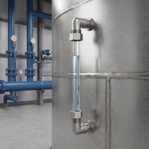 Industrial Water Level Meter With Three Eighths Inch Indicator Tube For Boilers And Cisterns, mounted on stainless tank