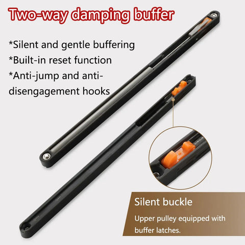 Slick Hidden Track Sliding Door Hardware With Invisible Floor Rail For Bedrooms And Bathrooms Featuring Soft Close Mechanism and Two-way damping buffer for quiet operation.