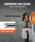 Pro Grade Wet Diamond Core Drill Bit One And One Quarter Inch, Fourteen Inch Drilling Depth For Concrete Brick And Block, Five Eighths Eleven Inner Thread, Laser Welded Diamond Core Bit With Universal Shank, Dust Free Wet Cutting installed on orange drill