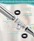 Rock Solid 304 Stainless Steel Shower Head Shut Off Valve With Half Inch Female To Male Npt Threads For No Sweat Water Flow Control And Compact Rv Setup with rubber gaskets and threaded connections.