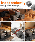 Heavy Duty Mini Bench Vise With Self Adjusting Fractal Jaw, Solid Hella Versatile Clamping Tool For Irregular Parts on a workspace.