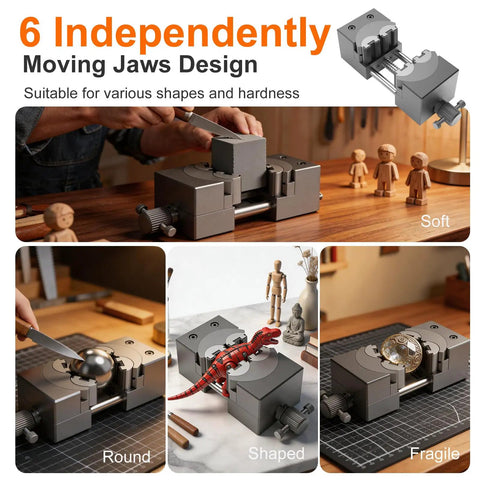 Heavy Duty Mini Bench Vise With Self Adjusting Fractal Jaw, Solid Hella Versatile Clamping Tool For Irregular Parts on a workspace.