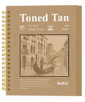 Tan Toned Sketchbook For Mixed Media With Sixty Sheets Of 90lb 150gsm Tan Drawing Paper 5.5 By 8.5 Inches Great For Charcoal Graphite Colored Pencils And White Gel Pens One Hundred Percent Recycled Wire Bound cover showing 8x10 size description