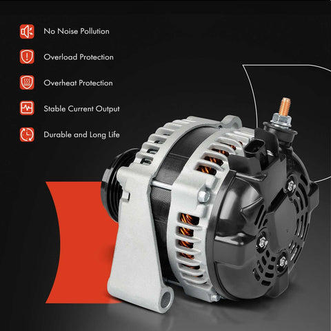 Side view of Alternator For Chevy Silverado 1500 2014 To 2019 And Silverado 2500HD 3500HD 4500HD 5500HD 6500HD 12V 150A Six Groove Pulley CW