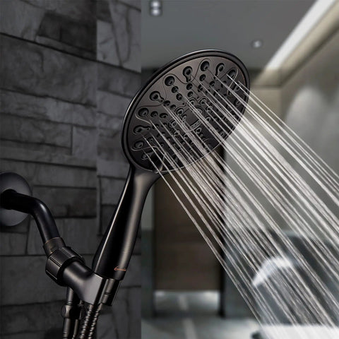 Handheld Shower Head 6 Inch Rainfall Face With High Pressure And 6 Spray Settings Including Power Rain, Massage, Rain, Shampoo Rinse, Water Saving Mode, Oil Rubbed Bronze Finish, Brass Swivel Ball Mount, Extra Long Stainless Steel Hose