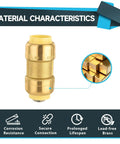 Ditch The Torch And Get A Flawless Tight Seal With These 10 Pack 1 Inch Push Fit Straight Couplings Featuring Pro Grade Lead Free Brass, showcasing lead-free brass material.