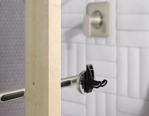 Side view of 24 Inch Stainless Steel Bathroom Grab Bar in Brushed Nickel with comfort grip pad, secure mounting visible.